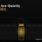 Editorial illustration of a row of college locker room lockers, one lit gold, symbolizing the DEI office quietly being removed