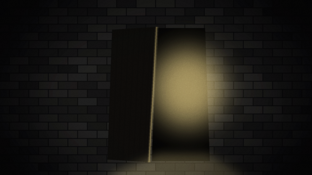 A half-open wooden door glows with warm gold light spilling onto a dark stoop, symbolizing redemption and a second chance, editorial illustration for UNJ.
